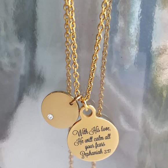 Gold Christian Bible Scripture Necklace - Picture 2 of 3